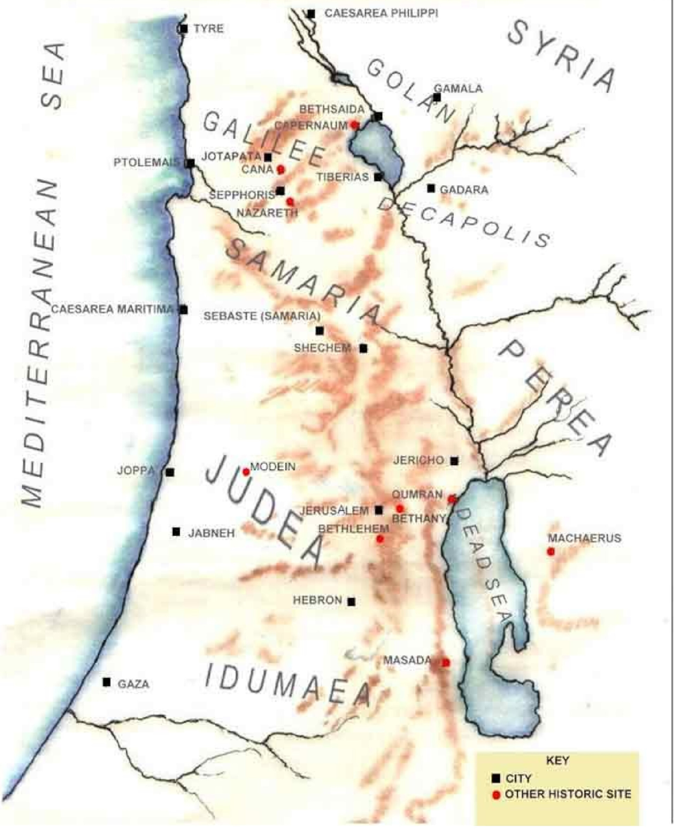 Map of Canaan during Jesus's lifetime.
